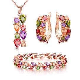 CARSINEL Mona Lisa Elementos Multicolores Zirconia Cúbica Aretes Pulsera Collar Conjunto de Joyas clásicas Regalo Ideal para Mujeres (Oro de Rose Plateado)