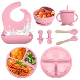Suministros de destete LED para bebé, juego de alimentación de silicona sin BPA, tazón de succión de silicona, tenedores y cucharas, babero y taza,...