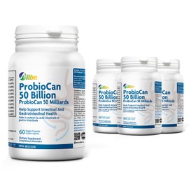 ALLBE ProbioCan 50 Billion CFU, 11 Strains of Gut Health Probiotics for Women & Men, 4 Packs of 60 Servings with Lactobacillus Gasseri Probiotic, Serving Size: 1 Capsule (240 Days Supply)