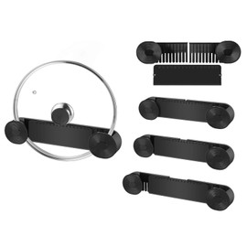 YONGAIJIA New Upgrade 4 Pack Adjustable Pot Lid Holder, Lid Organizer Fits 6" to 14" Lids, with Screw Hole Position and Sticky Wall Mounted Lid Storage Kitchen Cabinets, Cabinet Doors (Black)