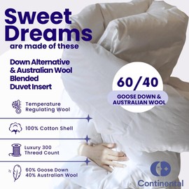 Continental Bedding Wool and Down Blend Comforter - Twin Size Duvet Insert - 33oz - 300TC - 68x86 inch