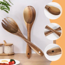 SIXILANG Salad Tongs, Wooden Spoons, Salad Tongs for Serving, 10-inch Serving Utensils Set Salad Servers Set Kitchen Cooking Utensil