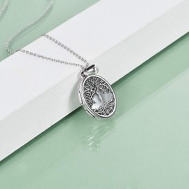 YAFEINI Locket Necklace That Holds Pictures Sterling Silver Tree of Life Locket Necklace Mother of Pearl Shell Family Tree Pendant Jewelry for Women