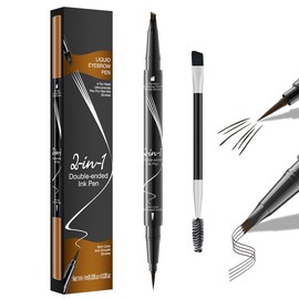 Weploda 2-in-1 Eyebrow Pencil, Long-Lasting Smudge-proof Eyebrow Penci, Liquid Eyebrow Penci, Waterproof, with 4 Fork Tips, Natural Eyebrows, Black