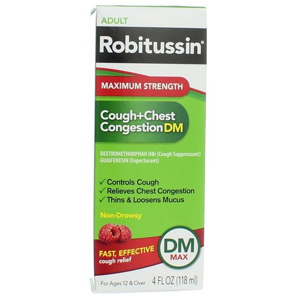 Robitussin Adult Cough+Chest Congestion DM Liquid Maximum Strength - 4 oz, Pack of 2