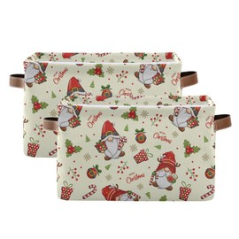 Merry Christmas Gnomes Storage Basket Fabric Kitchen Baskets Winter Candy Cane Bells Xmas Open Home Storage Bins Boxes Foldable Organizer Bag for Toy Book Shelf Closet Baskets 16×12×8 Inches