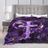 Purple Cross Blanket Christian Religious Cross Decor Throw Blanket Hummingbird