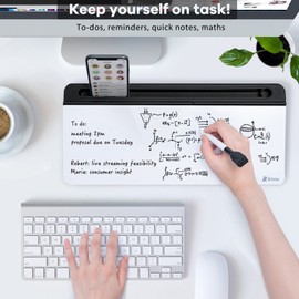 Varhomax Glass Desk Whiteboard with Storage, Desk Buddy to-do List Memo Desktop Dry Erase White Board Keyboard Stand for Home Office and School Supplies (Black&White)