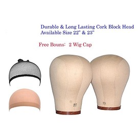 Canvas Block Head Manequin Head Wig Display With Mount Hole (CORK 22", CORK WITH BONUS)