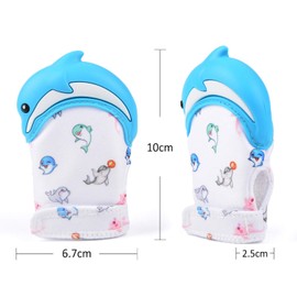 Teething Mittens for Babies, Teether Mitts BPA Free, Baby Teething Glove, Comforting Teething Toy 3 to 12 Month Dolphin (Blue)