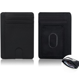 tunghey Slim Minimalist Wallet, Front Pocket Wallets, RFID Blocking, Credit Card Holder for Men&Women - 6 Card Slots, 1 Money Pocket, 1 ID/Driver License Window (Black)