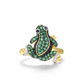 Santuzza 925 Sterling Silver Frog Gold Plated Ring Green Spinel Cute Summer Animal Ring for Women Girls (9)