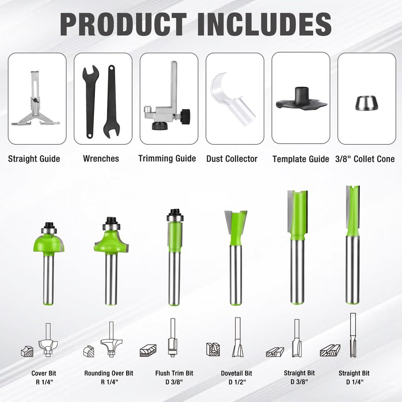 WORKPRO Compact Router Kit, 6.5 Amp Corded Hand Trimmer Router