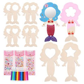TOYANDONA 12 Pack Wooden Mirror Craft for Kids, Decorate Your Own Mermaid Mirror Unfinished Wood Handheld Mirrors Craft DIY Wooden Arts and Crafts to Paint for Activities Party Favors