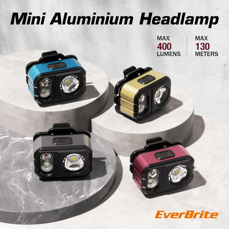 EverBrite 400LM Rechargeable Headlamp, 1.59 oz Lightweight & Comfortable Head