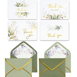 Winoo Design 100 PK Luxurious Gold Thank You Cards with Envelopes Bulk Sage Green - 5x3.5 Inches Wedding Thank You Notes Baby Shower Greenery Bridal Shower Small Business