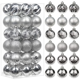 2.36" Christmas Ball Ornaments 36 Pcs Christmas Tree Decorations Set Shatterproof Silver Small Christmas Ornaments Balls with Hanging Loop for Holiday Party Wreath Xmas Tree Decor