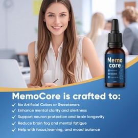 oviaapo Memocore Memory Drops, Memory Liquid for Memory, Focus, Mental Clarity, Vegan, Non-GMO, Gluten Free, Lemon, Ginkgo (1)