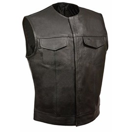 MONACO TRADERS Men's Leather Vest | Single Back Panel Motorcycle Rider Jacket (3XL, Black)