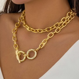 Jovono Chunky Choker Necklaces Layered Necklace Chain Punk Thick Necklace Accessories for Women(Set D)