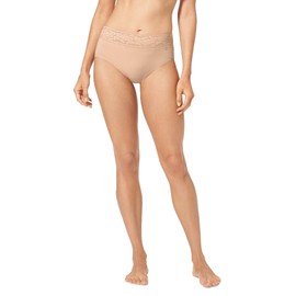 Tommy John Women's Second Skin High Rise Briefs, Comfortable Soft Stretchy Breathable Underwear for Women, High Waisted Ladies Briefs Full Coverage Panties, 3 Pack (Maple Sugar - Lace, Large)