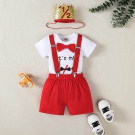Highnesson-ww Baby Boy Funny 1/2st Birthday Clothes Infant Clothes Bow Tie Themed Romper Pants Set Suspenders