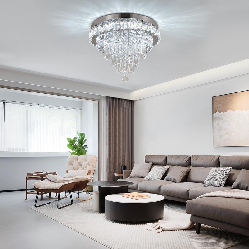 FRIXCHUR Crystal Chandeliers LED Crystal Ceiling Light Fixture with Remote