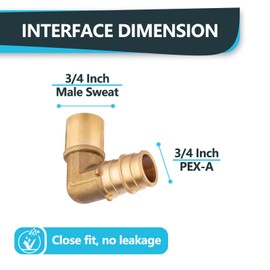 (5-Pack) Seelink PEX-A Expansion Fittings, PEX-A 3/4" x 3/4" Male Sweat Elbow, Brass Expansion Pipe Fittings, for PEX Tubing Pipe Hose Fittings, ASTM F1960