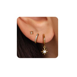 MILACOLATO 14K Gold Plated Earrings Set for Multiple Piercings Hypoallergenic 925 Sterling Silver Earrings for Women Dainty Gold Earrings Cartilage Stud Small Hoop Earrings Set Dangle sun