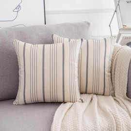 LRartdeco Cushion Cover 45 x 45 cm Grey Cushion Cover Geometric Stripes Patterns Decorative Cushion Bohemian Set of 2 Linen Sofa Cushion for Living Room Bedroom Sofa Cushion Decoration