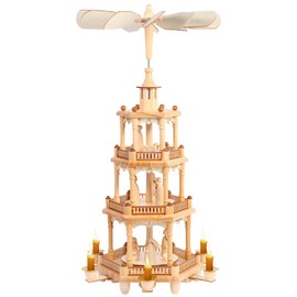 YeloZen Rotating Christmas Pyramids with 6 Candler Holders-22 Inches-4Tiers Carousel-Wood Nativity Scene Set