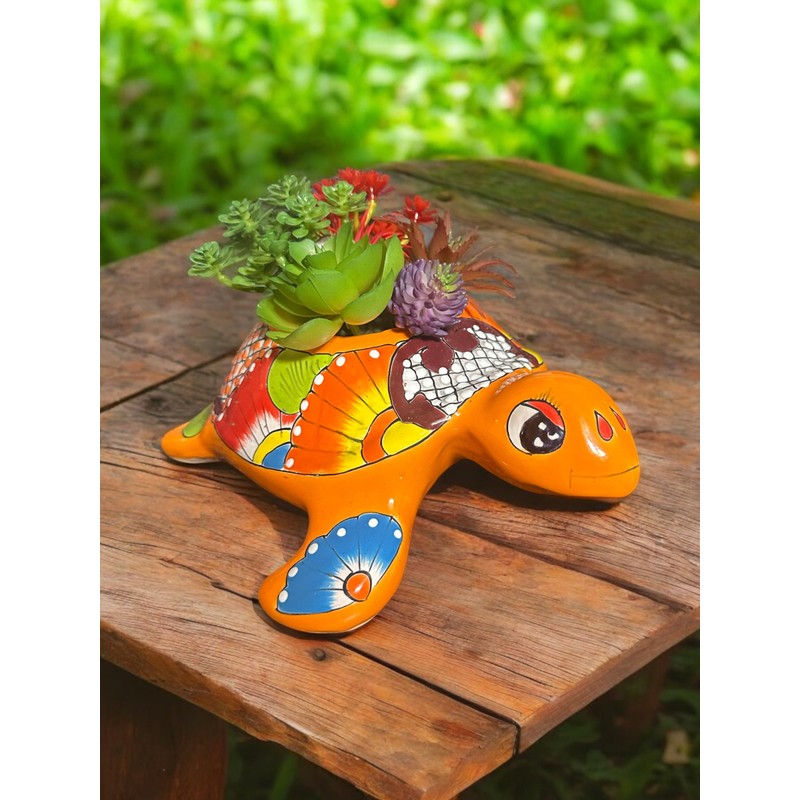Handmade Talavera Turtle Planter | 9.5” Vibrant Mexican Pottery for