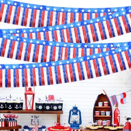 SEPGLITTER 4 Pack 4th of July Decorations, 79 Feet Patriotic Foil Fringe Garland Red White and Blue Metallic Tinsel Streamers Banner Wall Hanging Fringe Backdrop Banner