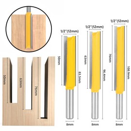 Gasea 3Pcs 8mm Shank Extra Long Straight Router Bit Trimming Cutter for Woodworking Tool, 50mm 63mm 76mm Cutting Length