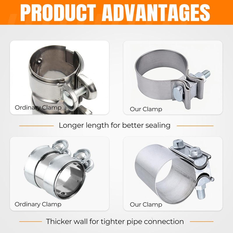 QBselecar 2 Inch (51mm) Universal Muffler Band Clamp, Stainless Steel
