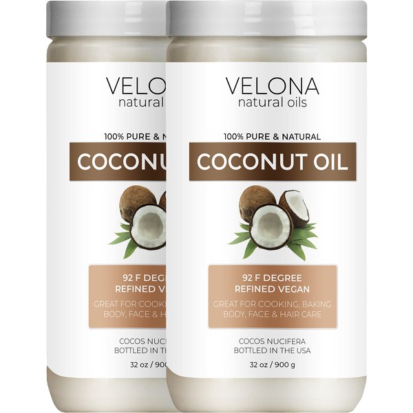 velona Coconut Oil 92 Degree 64 oz | 100% Pure and Natural Carrier Oil | in jar | Refined, Cold pressed | Skin, Face, Body, Hair Care | Use Today - Enjoy Results