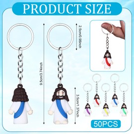 uyakhom 50 Pcs Mini Jesus Figurine Keychain Religious Jesus Doll Keyrings Bulk Christian Figurine Gifts Nativity First Communion Supplies for Sunday School Classic Christian Key Rings for Women Men