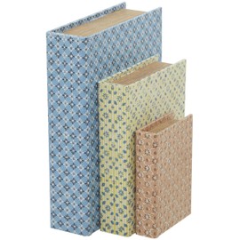 Deco 79 Canvas Decorative Box Vintage Inspired Faux Storage Book Book Shaped Boxes with Varying Floral Patterns, Set of 3 Decorative Keepsake Boxes 12", 9", 6"H, Multi Colored