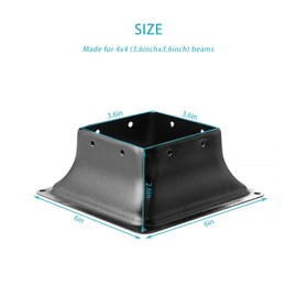 4x4 Post Base 4Pcs, Internal 3.6"x3.6" Steel Post Bracket Fit for 4x4 Standard Wood Post Anchor, with Matte Finish Powder Coated Surface,Decking Post Base for Deck Porch Handrail Railing Support