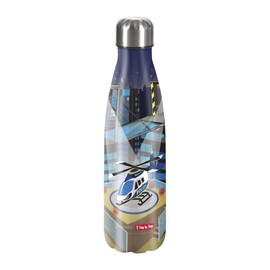Step by Step Helicopter Sam Insulated Stainless Steel Drinking Bottle, Blue - Grey, for Carbonated Drinks, Leak-Proof with Screw Cap, 100% Recyclable, for School and Leisure, 0.5 Litre