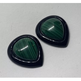 Unbranded NOS Set of 2 Genuine Malachite w Onyx Teardrop Polished Stones For Jewelry 94cts