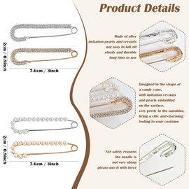 IANZE Women Pins Brooch Sweater Clips Shawl Clips Pearl Brooches Faux Crystal Safety Pins Dress Shirt Clips for Women 4 Pieces