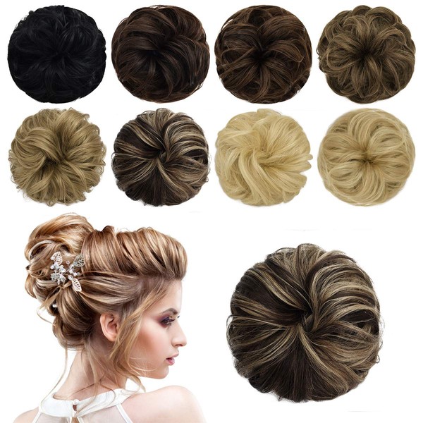 Yamel Messy Bun Scrunchie Human Hair Tousled Updo Hairpieces Chignon Hairpiece Wavy Curly Ponytail Extension Bun Hairpieces for Women