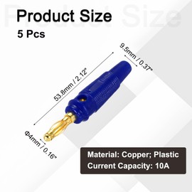 sourcing map 5 Pcs 4mm Banana Plugs, 20A 9.5mm OD 53.8mm Length Speaker Wire Cable Plug Connectors, Banana Jack Connector for Speaker Wire Audio Cable, Blue