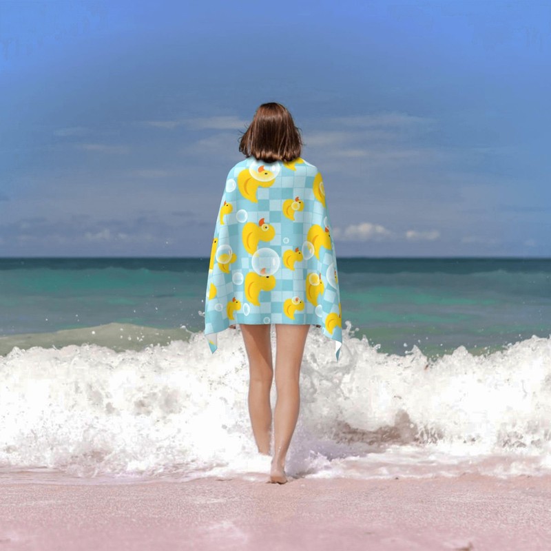 WIBUE Cute Yellow Rubber Duck Beach Towel with Bubbles, Light