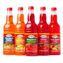 Grace Kola Champagne, Cherry, Strawberry, Fruit Punch & Pineapple Orange - Jamaican Flavored Syrups - 25.3oz - 5 Pack Bundle