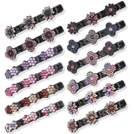 12pcs Braided Hair Clips, Sparkling Crystal Stone Rhinestone Braided Hair Clips with 3 Small Clips Flower Braid Hair Clips Hair Duckbill Barrette for Woman