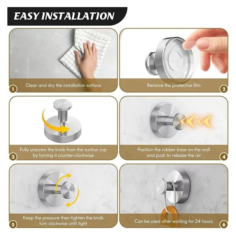 Nocessary Suction Cup Hooks for Shower, Upgrade No-Drill Stainless Steel