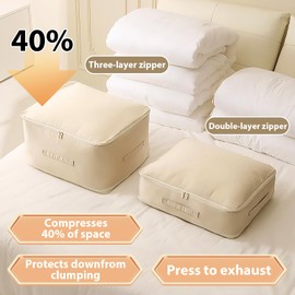 Ultra Space Saving Self Compression Organizer,New Heavy Duty Moving Bags,Clothing Storage Bags with Zipper for Comforters,Blankets,Bedding,Clothes(Grey,L-54 * 42 * 30cm)