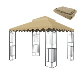 10x10 Ft Tan Outdoor Patio Double Tiered Gazebo Tent Roof Top Cover Only Wavy Border Replacement Canopy for Pergola-Frame Notcolor: as Pic Color